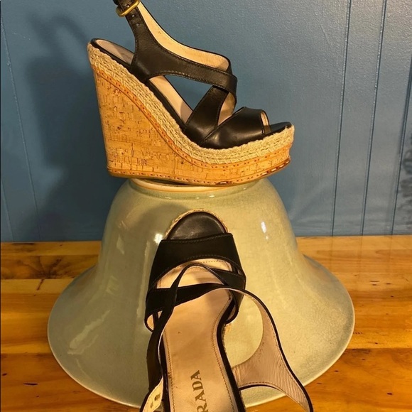 PRADA CORK WEDGE HEELS - Picture 9 of 11